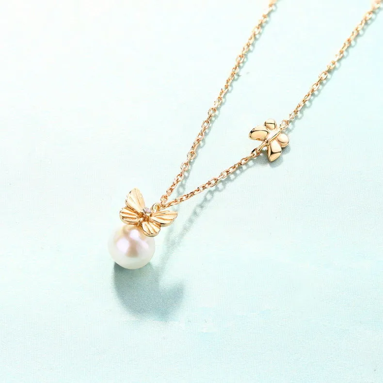 Pearl and Butterfly Pendant Necklace