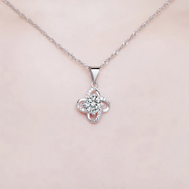 (Pendant Only) Lucky Clover with Zircon Silver Pendant for Women