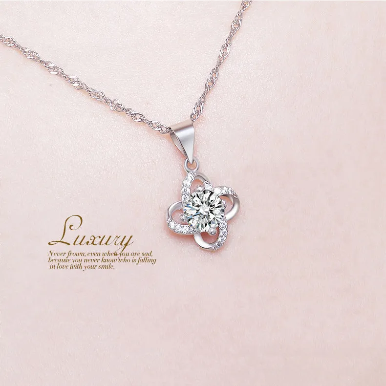 (Pendant Only) Lucky Clover with Zircon Silver Pendant for Women