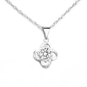 (Pendant Only) Lucky Clover with Zircon Silver Pendant for Women