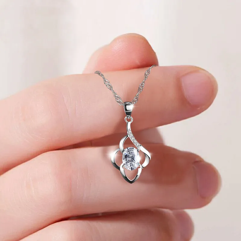 (Pendant Only) Oval Zircon Flower Silver Pendant  for Women