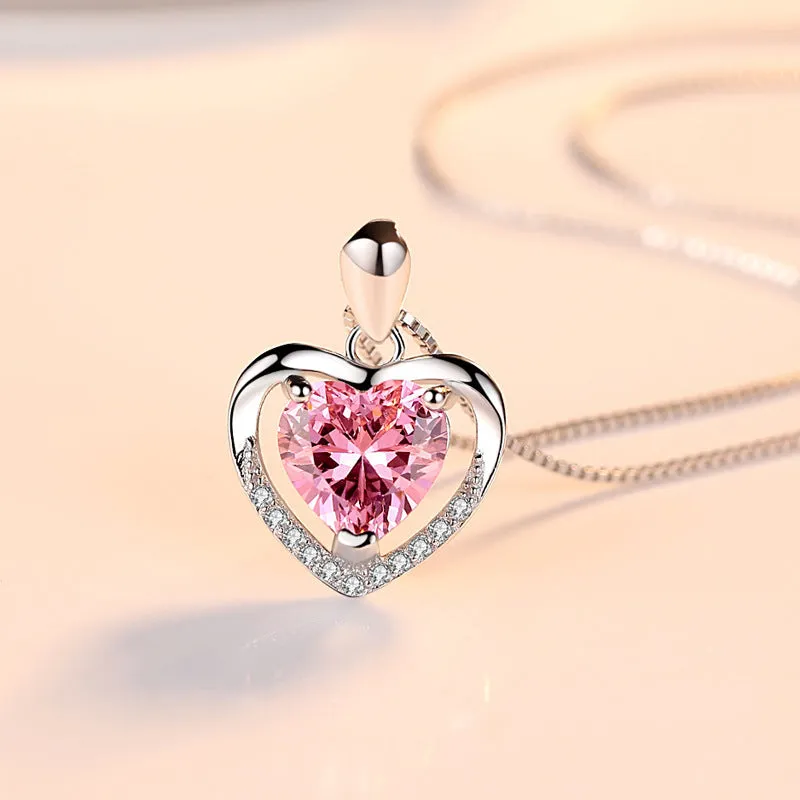 (Pendant Only) Valentine's Day Gift Heart with Love Zircon Silver Pendant for Women