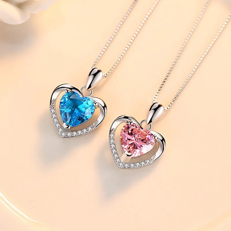 (Pendant Only) Valentine's Day Gift Heart with Love Zircon Silver Pendant for Women