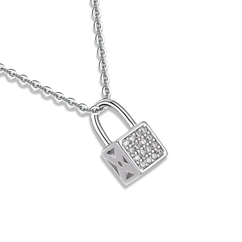 (Pendant Only) Zircon Lock Silver Pendant for Women