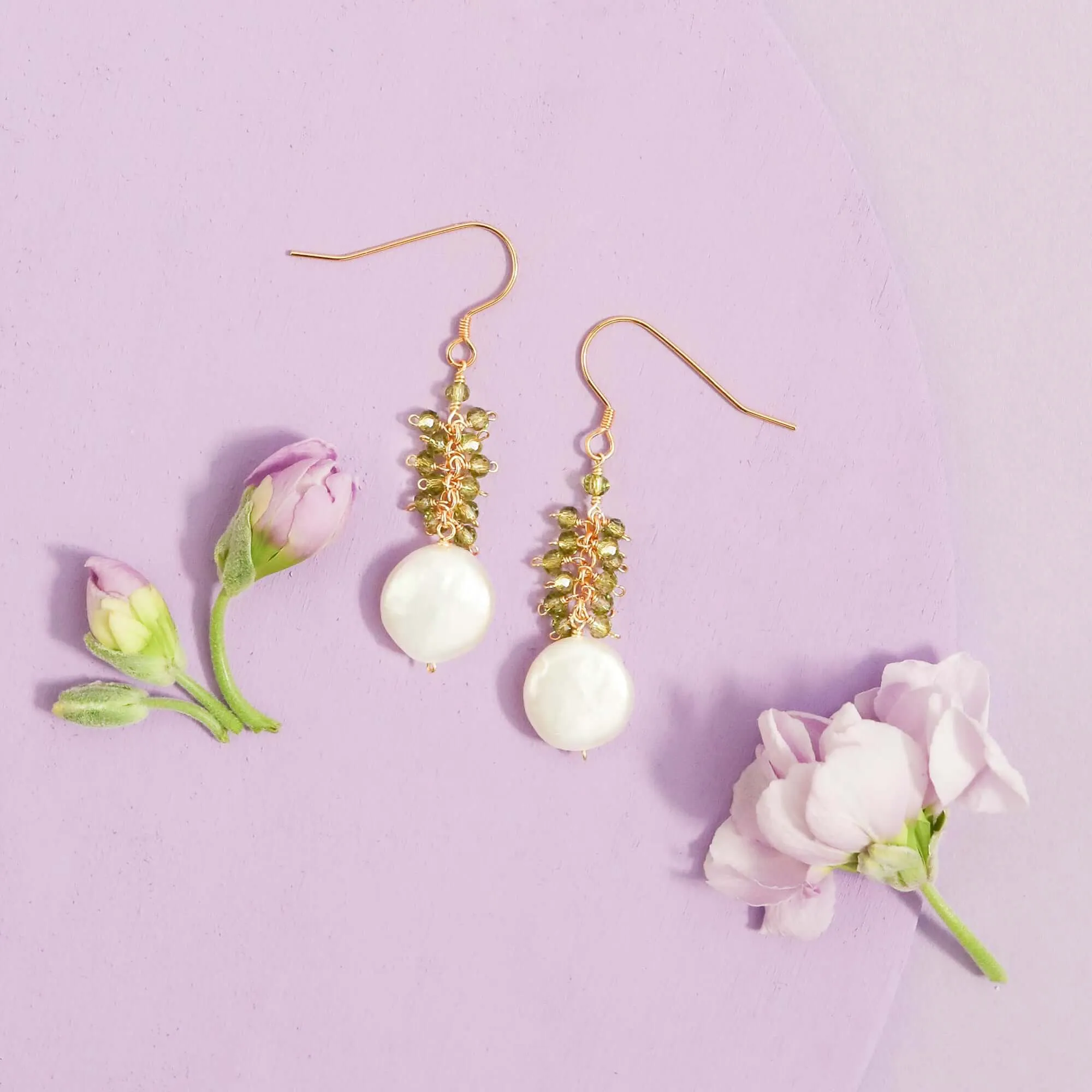 Peridot Coin Pearl Earrings