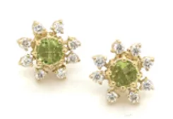 Peridot   Diamond Flower Stud Earrings