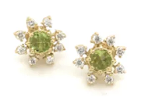 Peridot   Diamond Flower Stud Earrings