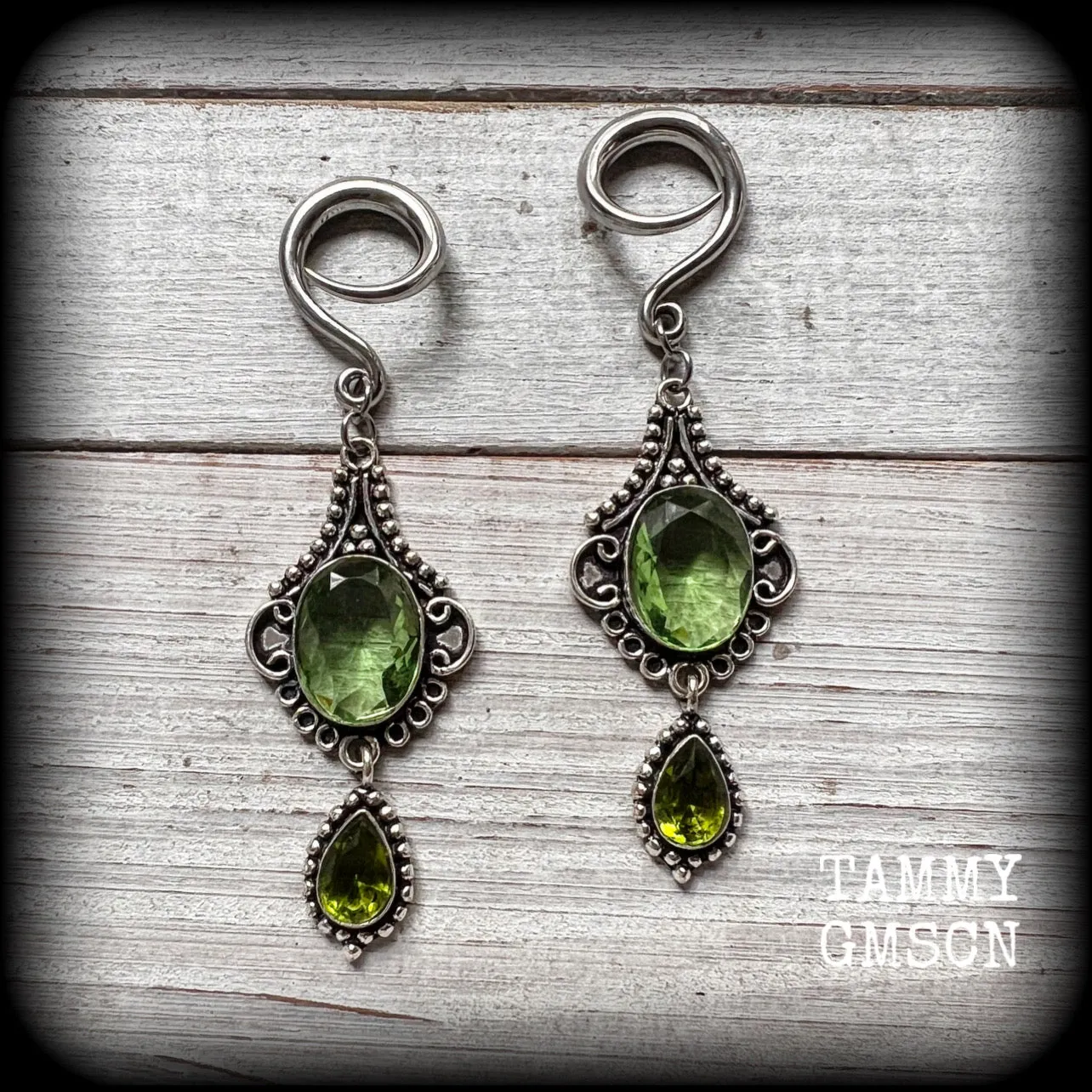 Peridot gauged earrings-Boho earrings