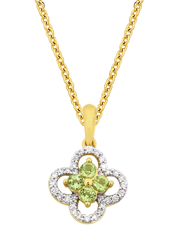 Peridot Pendant - 10ct Yellow Gold Peridot & Diamond Pendant - 786255