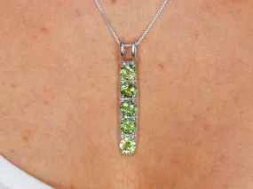 Peridot Pendant - Long Green Necklace - Vintage Bar Necklace