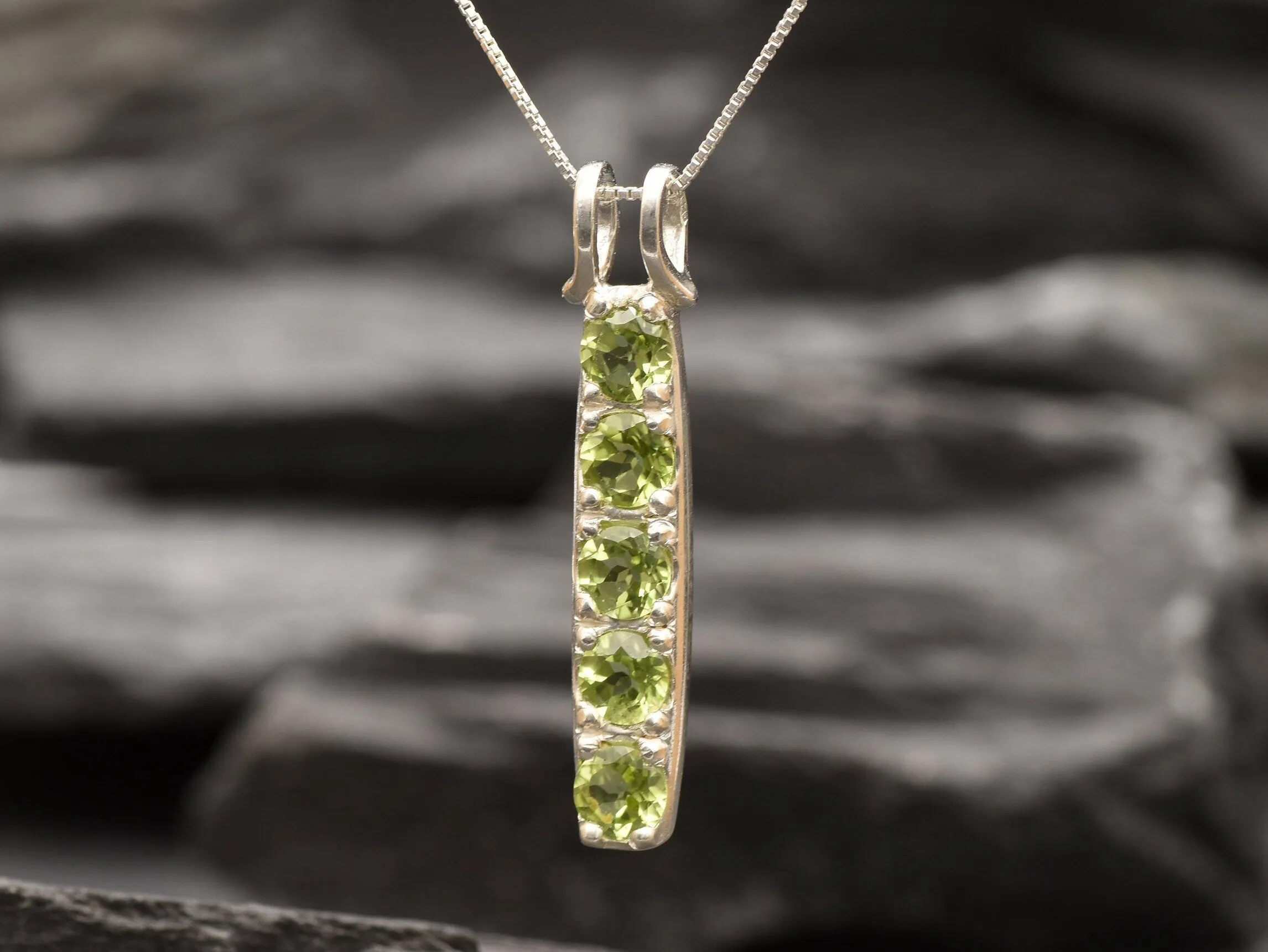 Peridot Pendant - Long Green Necklace - Vintage Bar Necklace