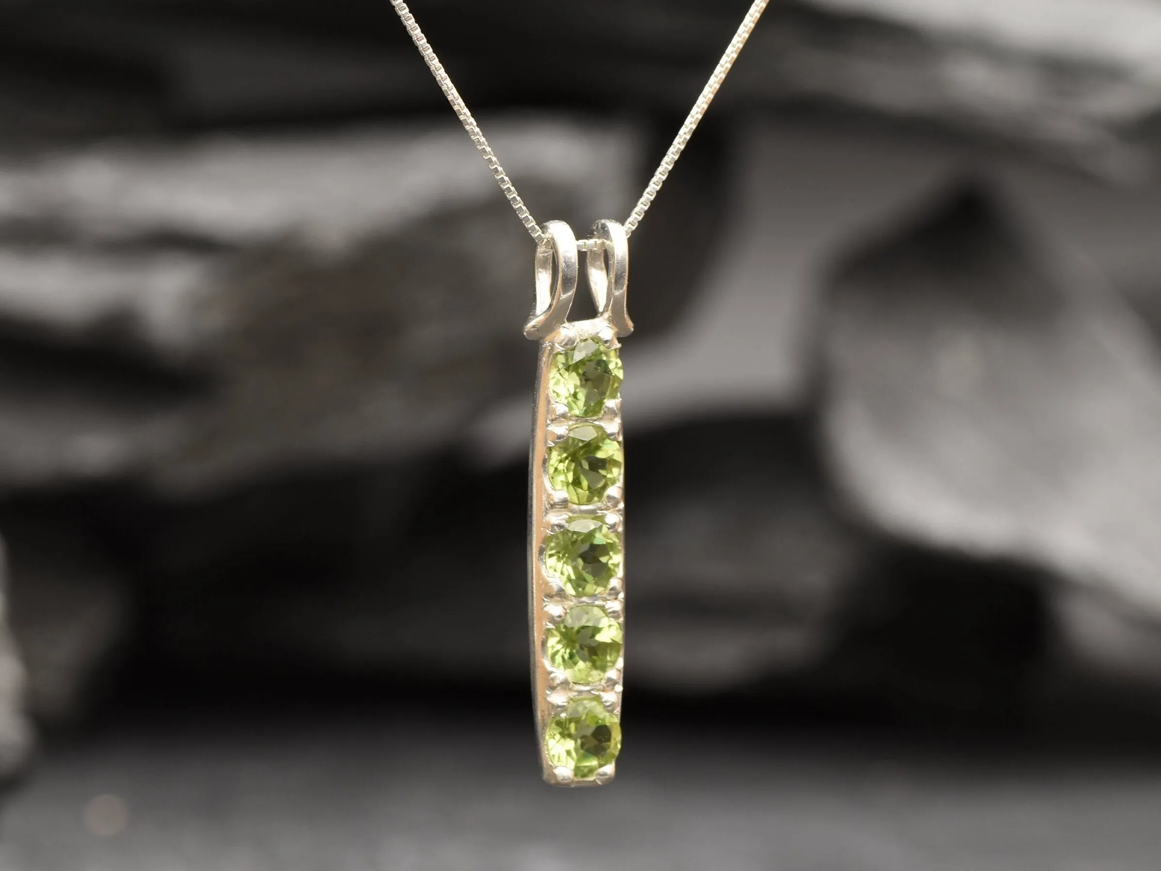 Peridot Pendant - Long Green Necklace - Vintage Bar Necklace