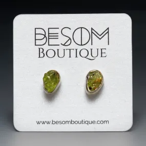 Peridot Raw Crystal Stud Earrings