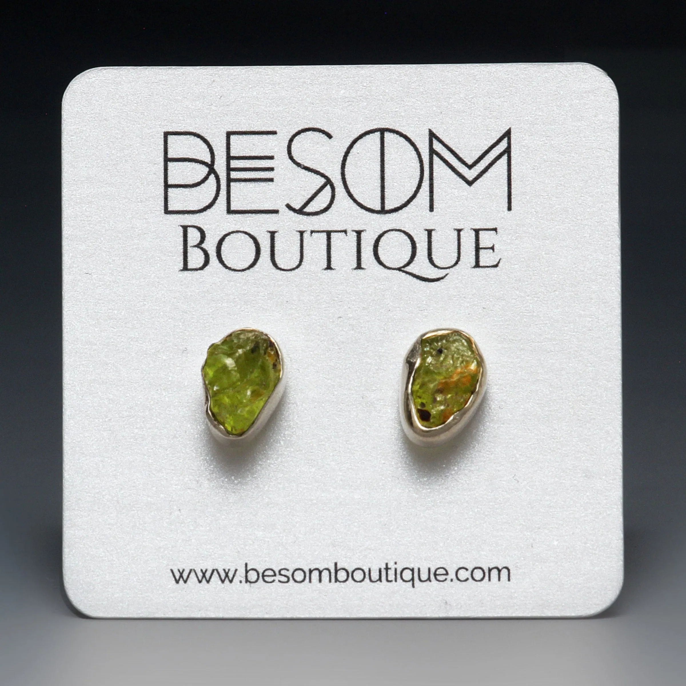 Peridot Raw Crystal Stud Earrings