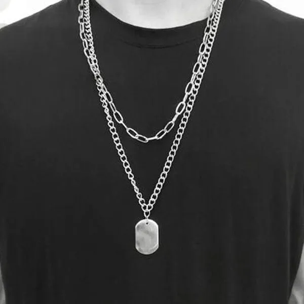 Personality Hip Hop Multilayer Necklace Metal Cross Pendant Silver Necklace Women's Men's Unisex Jewelry