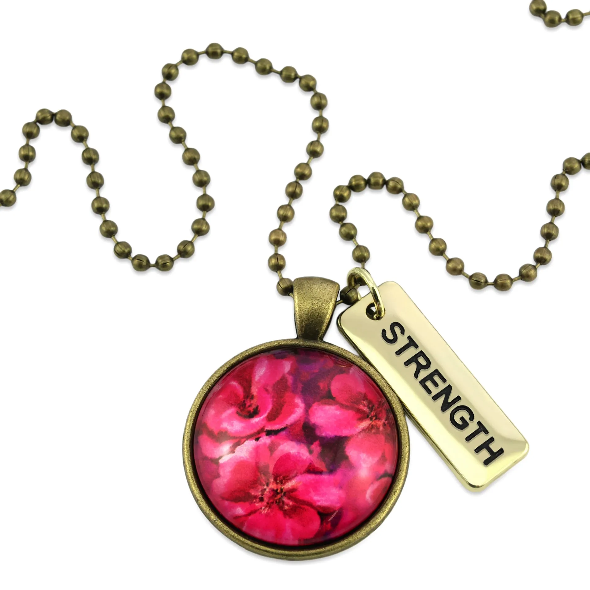 PINK COLLECTION - Vintage Gold 'Strength' Necklace - Ruby Bloom (10425)