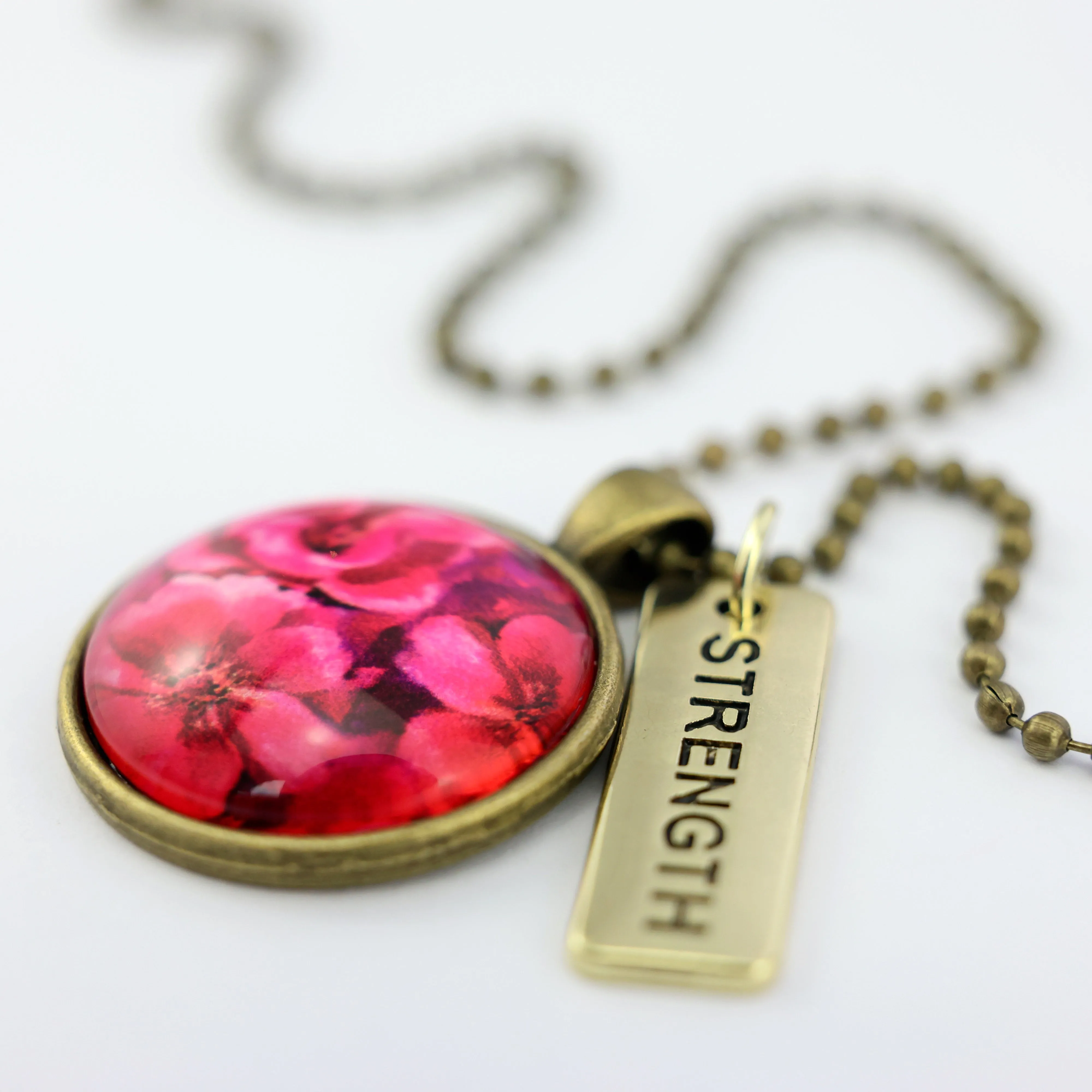 PINK COLLECTION - Vintage Gold 'Strength' Necklace - Ruby Bloom (10425)