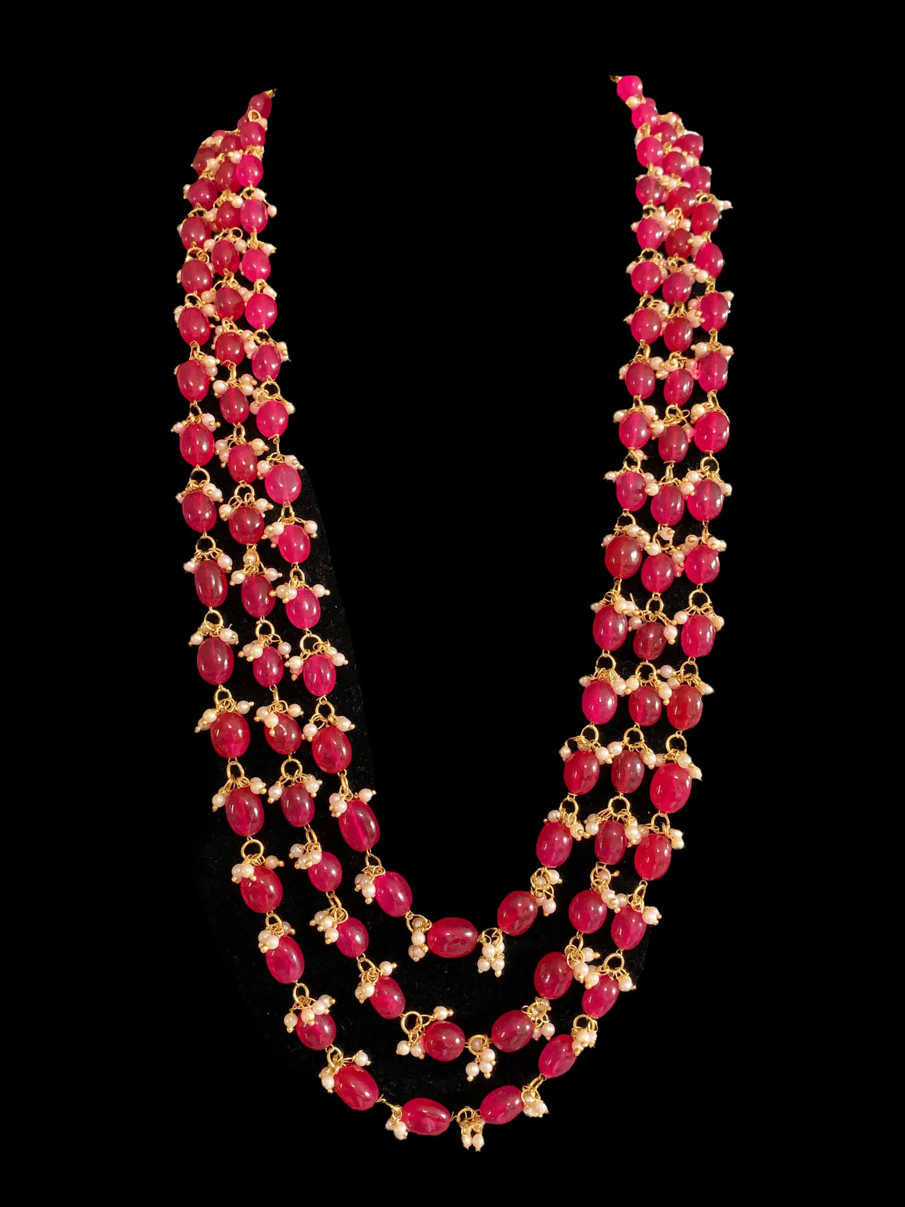 Piyali beaded necklace - ruby pink  ( SHIPS in 4 WEEKS )