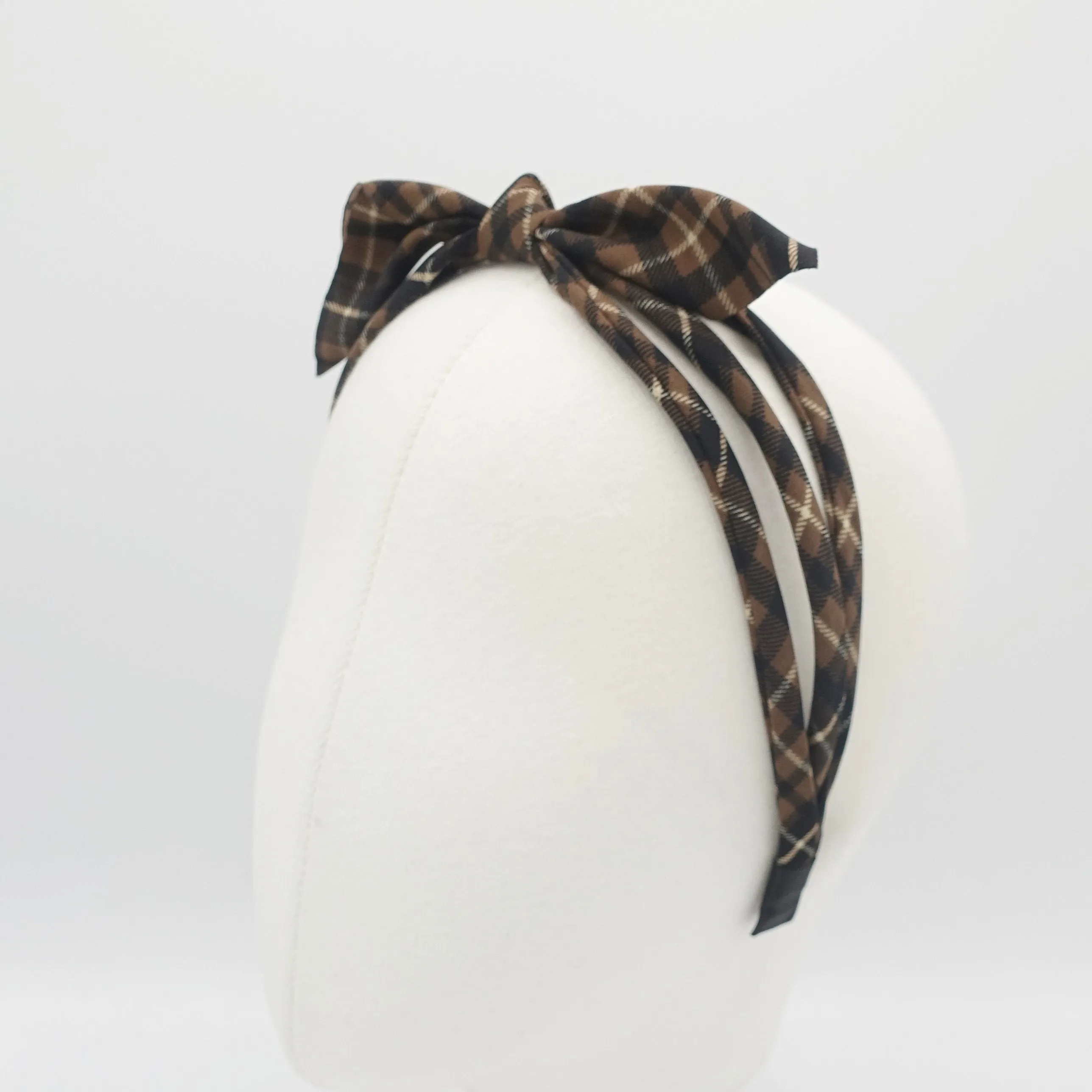 plaid check bow knot headband triple strand headband thin hairband for women