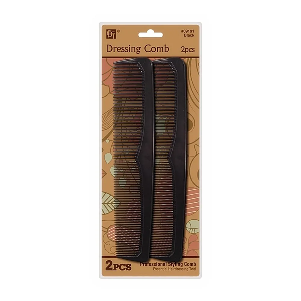 PLASTIC COMB SET DRESSING COMB 2 PCS 8.75" (BLACK)