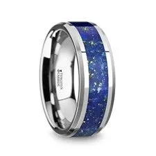 Polished Tungsten Band with Blue Lapis Inlay