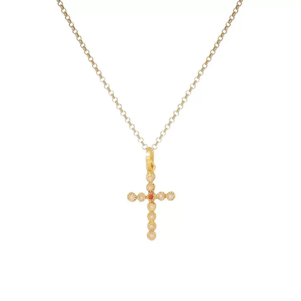 Portugal Jewels - Necklace Cross with Pearls and Ruby