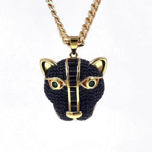 Pre Order:  Cubic Zircon Leopard Head Pendant Cuban Chain Necklace