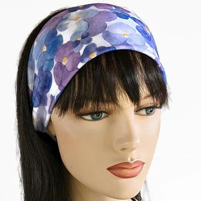 Premium, wide turban style comfy wide jersey knit headband, pansies