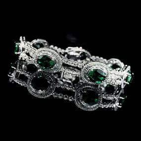 PREORDER | Green Emerald Oval Baguette Gemstones Diamond Bracelet 14kt