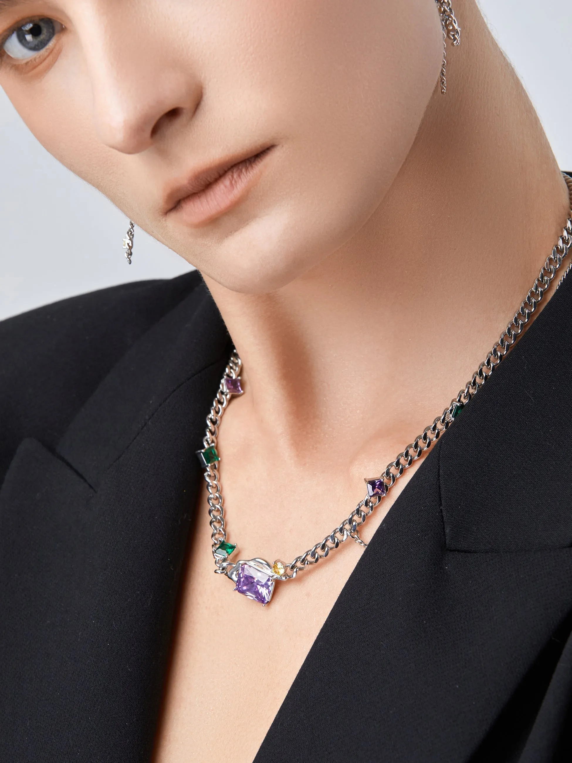 Purple Zircon Layered Pendant Necklace