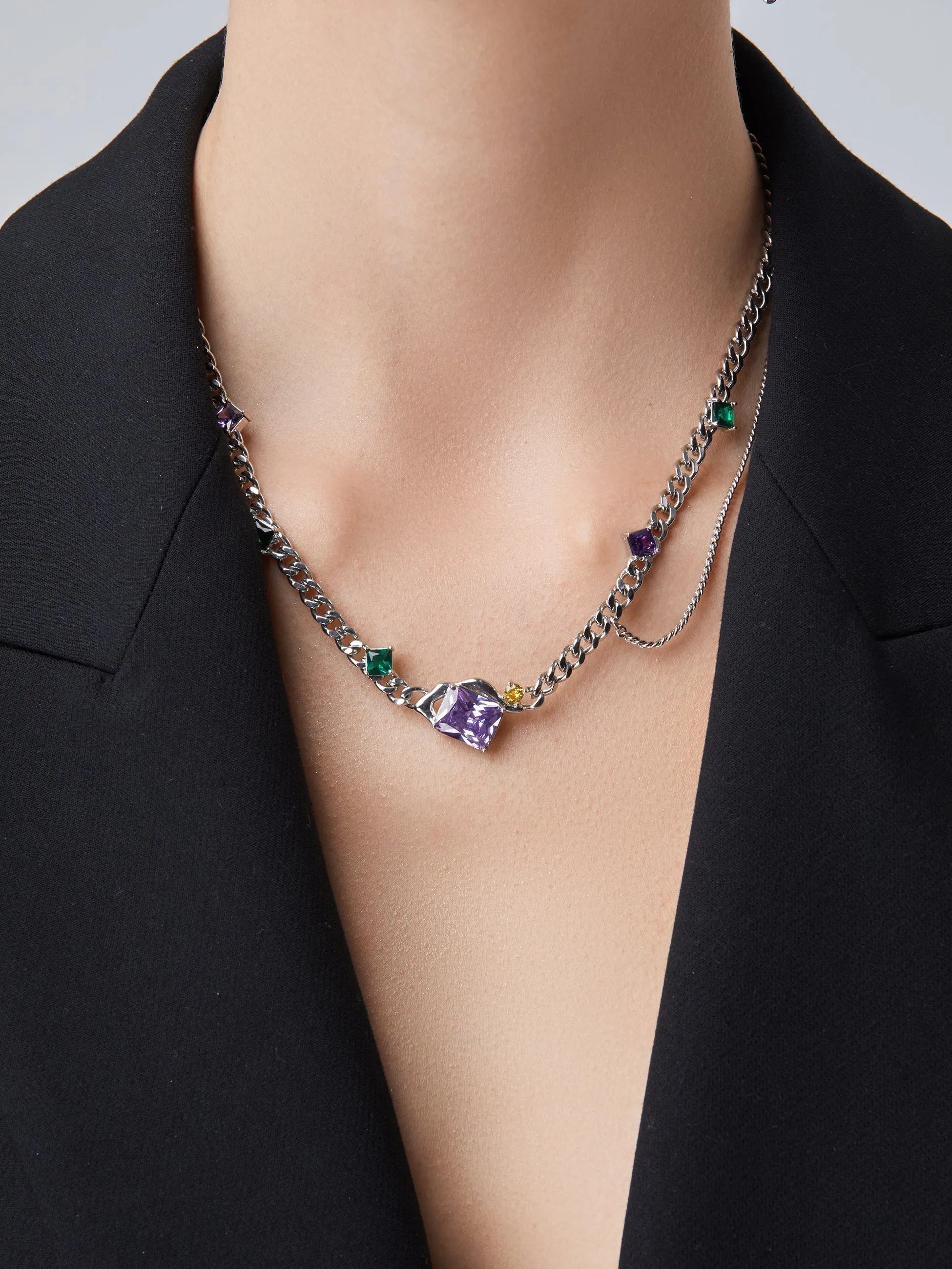 Purple Zircon Layered Pendant Necklace