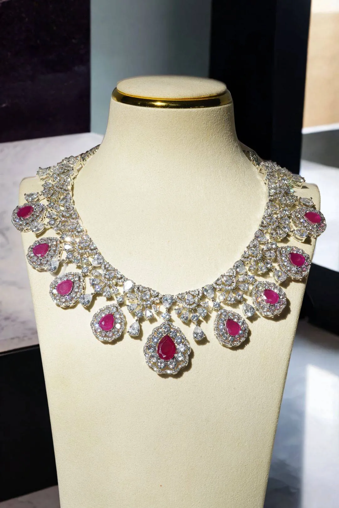 Purvi - Diamante Accent Necklace Set with Dangler Earrings & Matching Maang Tikka