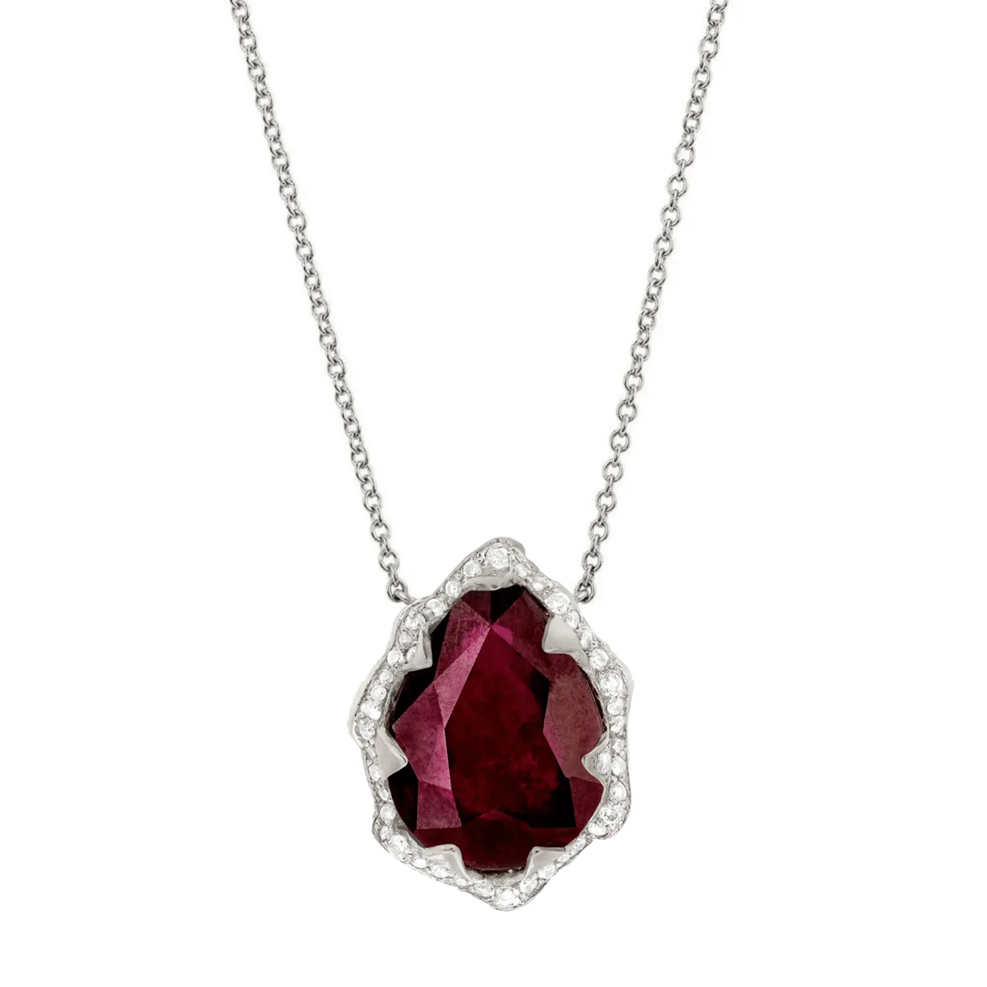 Queen Water Drop Natural Ruby Necklace with Full Pavé Halo