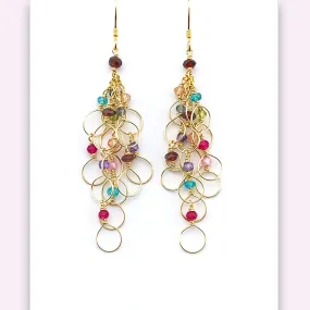 Rainbow Chain Loop Earrings - Gold