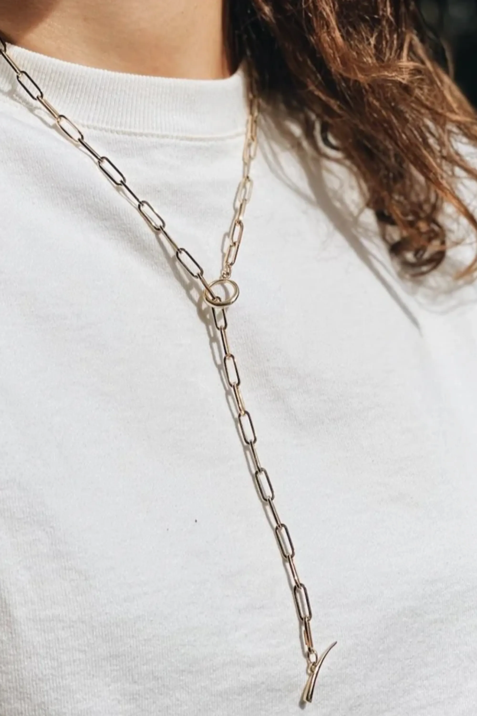 Rectangular Link Chain Necklace, Yellow Gold Plate