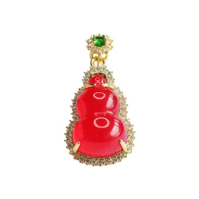 Red Agate Gourd Pendant Necklace with Zircon Halo