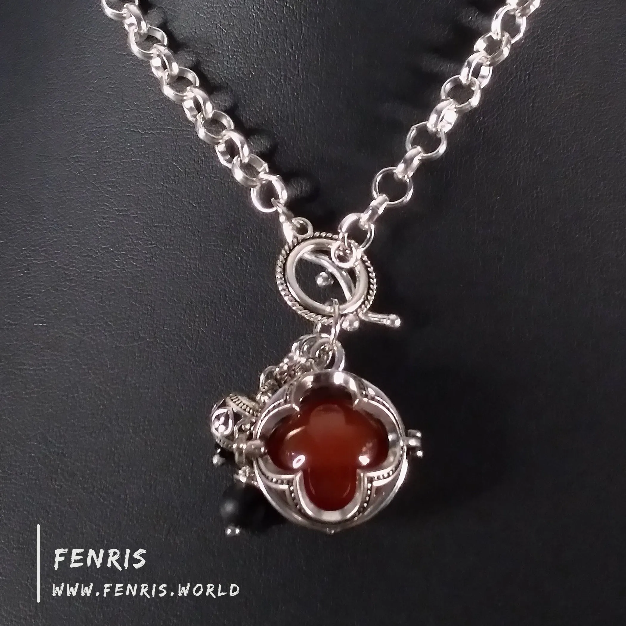 Red Carnelian Necklace Silver Gothic Sphere