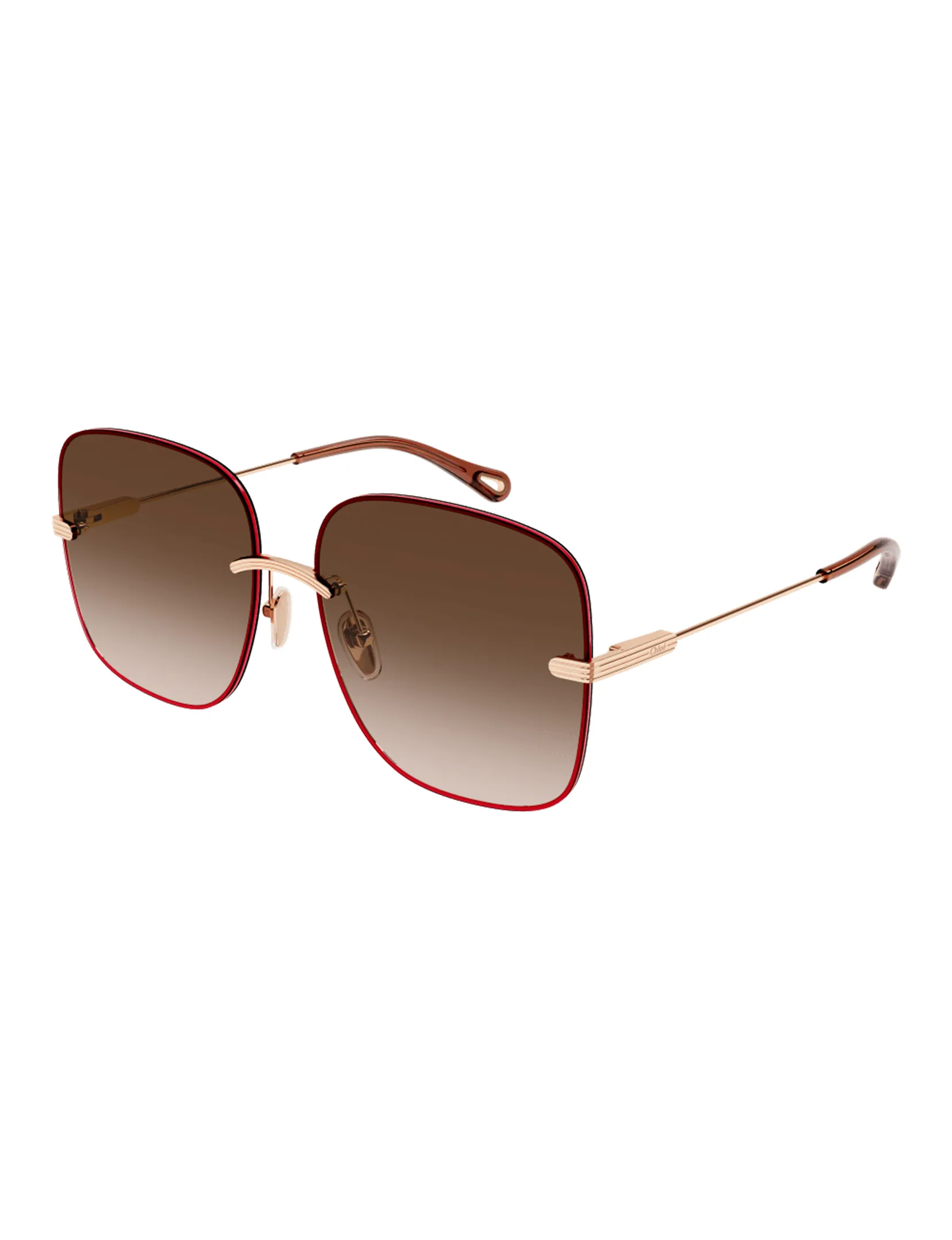 Red Framed Sunglasses, Gold/Brown