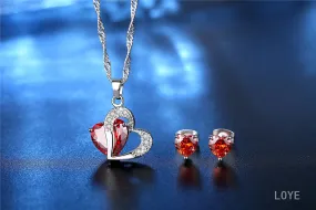 Red Heart Necklace and Earrings Set