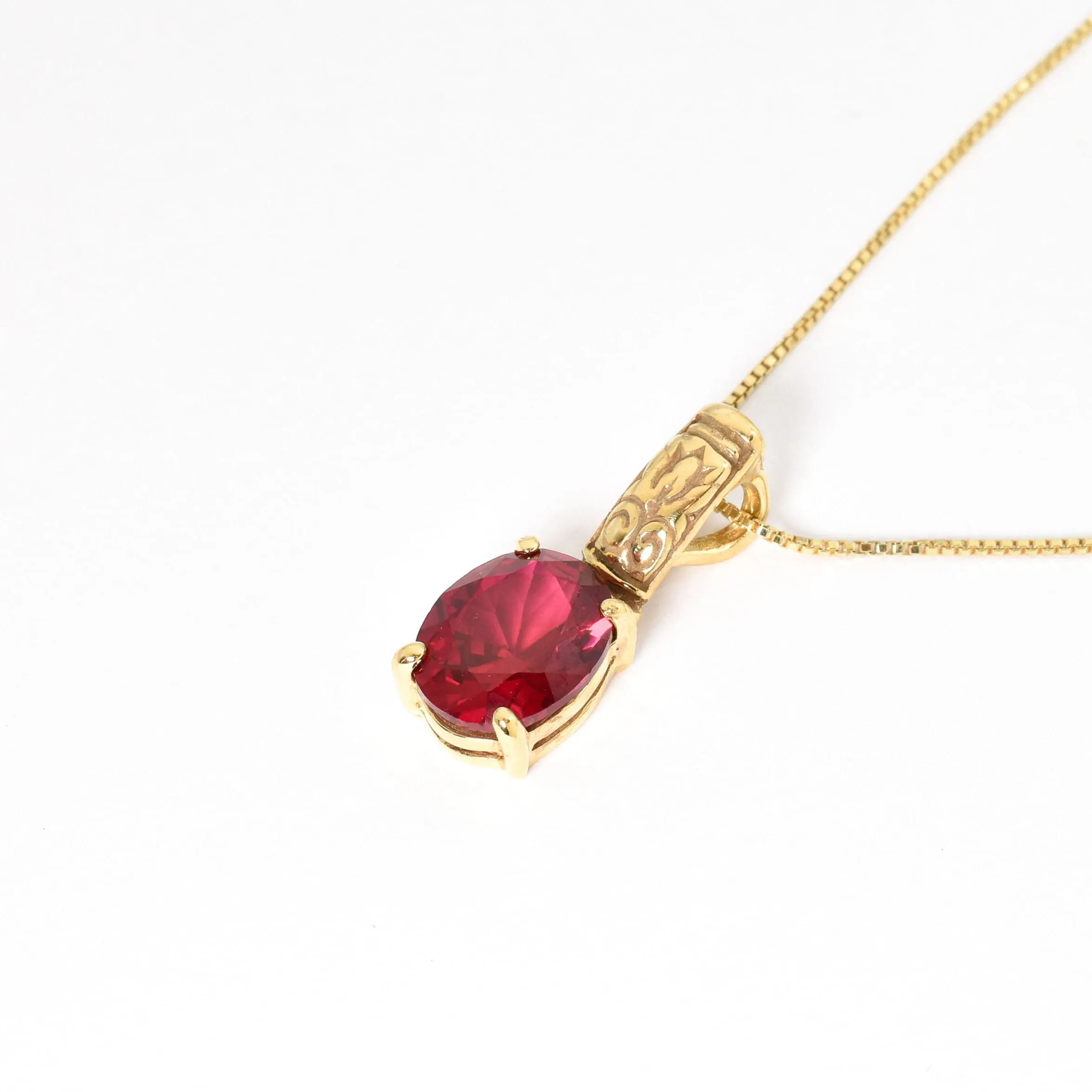 Red Ruby Pendant - Gold Ruby Necklace, Vintage Ruby Pendant