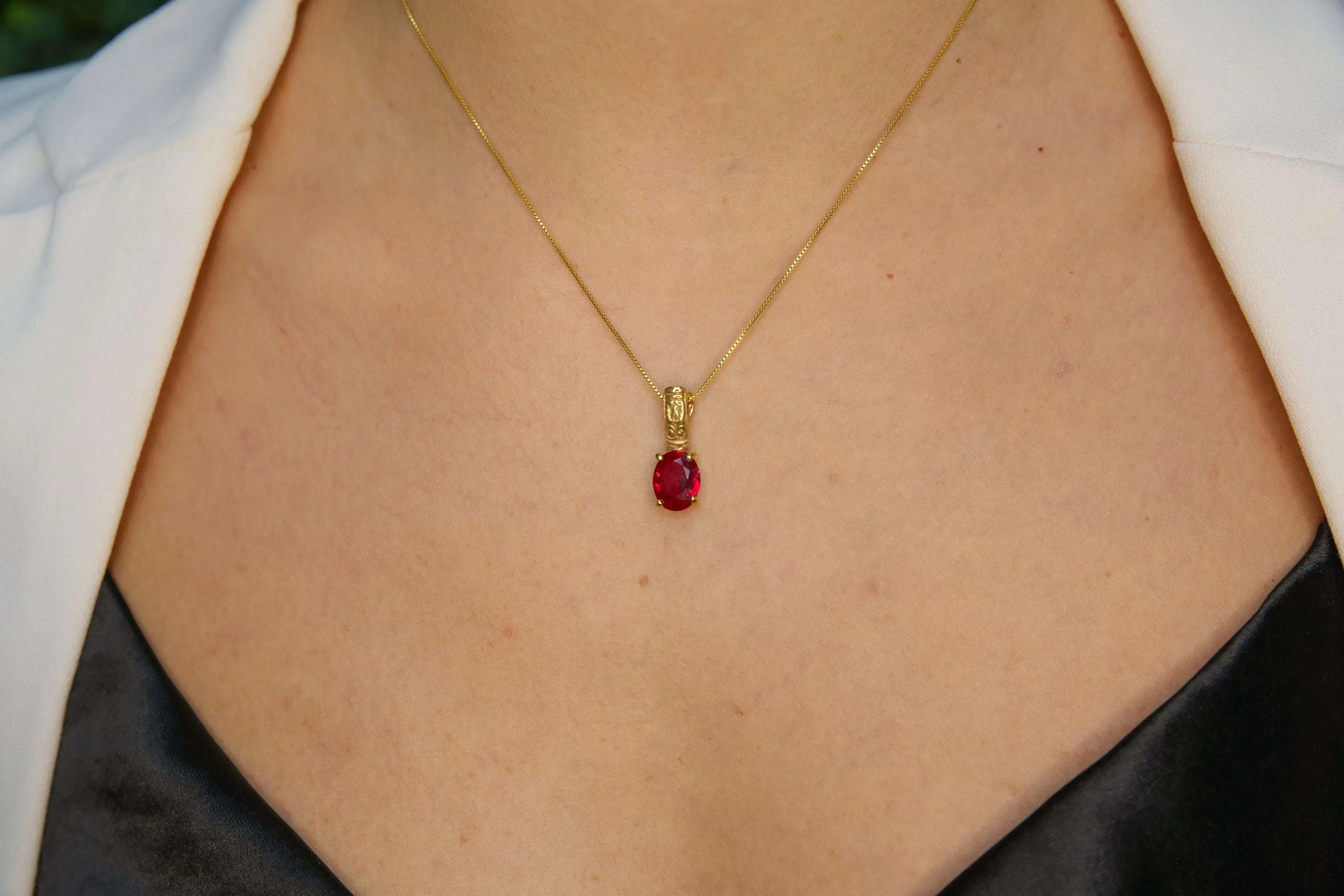 Red Ruby Pendant - Gold Ruby Necklace, Vintage Ruby Pendant