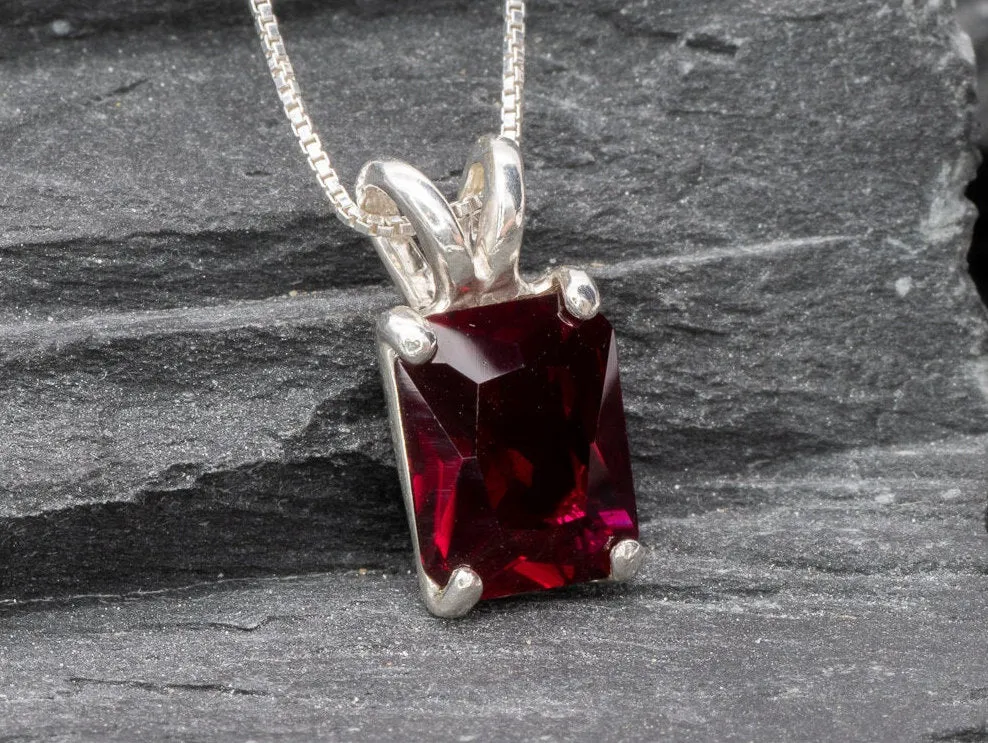 Red Square Pendant - Classic Ruby Necklace - Vintage Solitaire Necklace