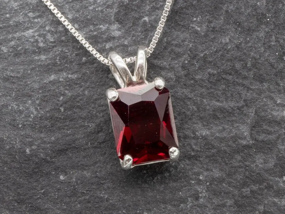 Red Square Pendant - Classic Ruby Necklace - Vintage Solitaire Necklace