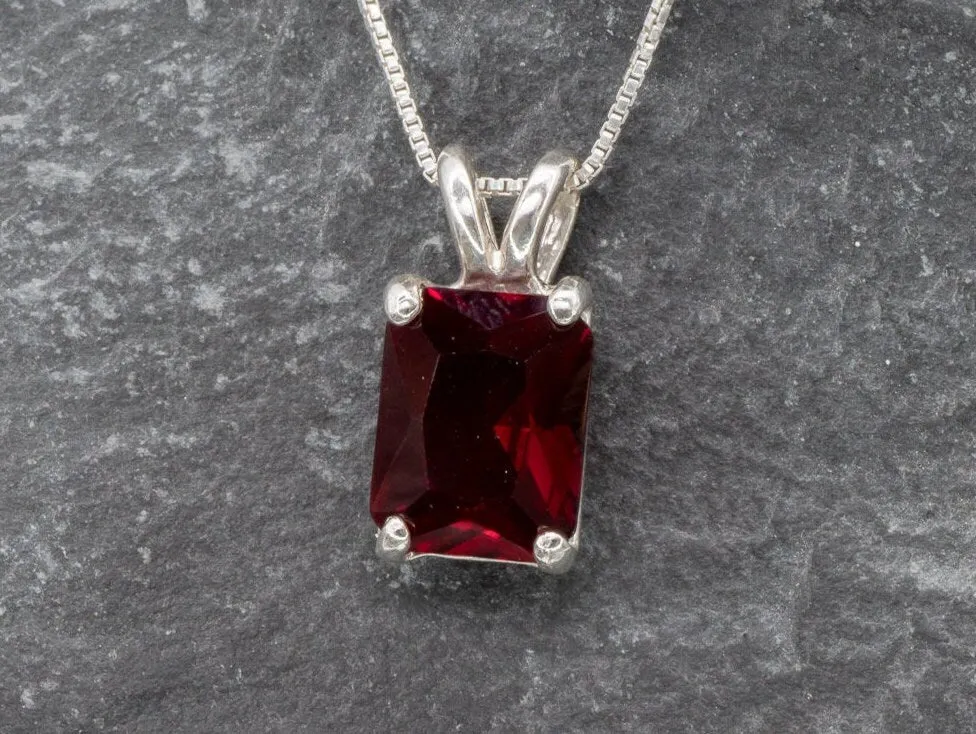 Red Square Pendant - Classic Ruby Necklace - Vintage Solitaire Necklace