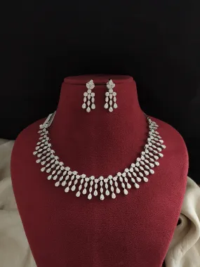 Rhodium-Plated Zircon Necklace Set with Micro CZ Stones