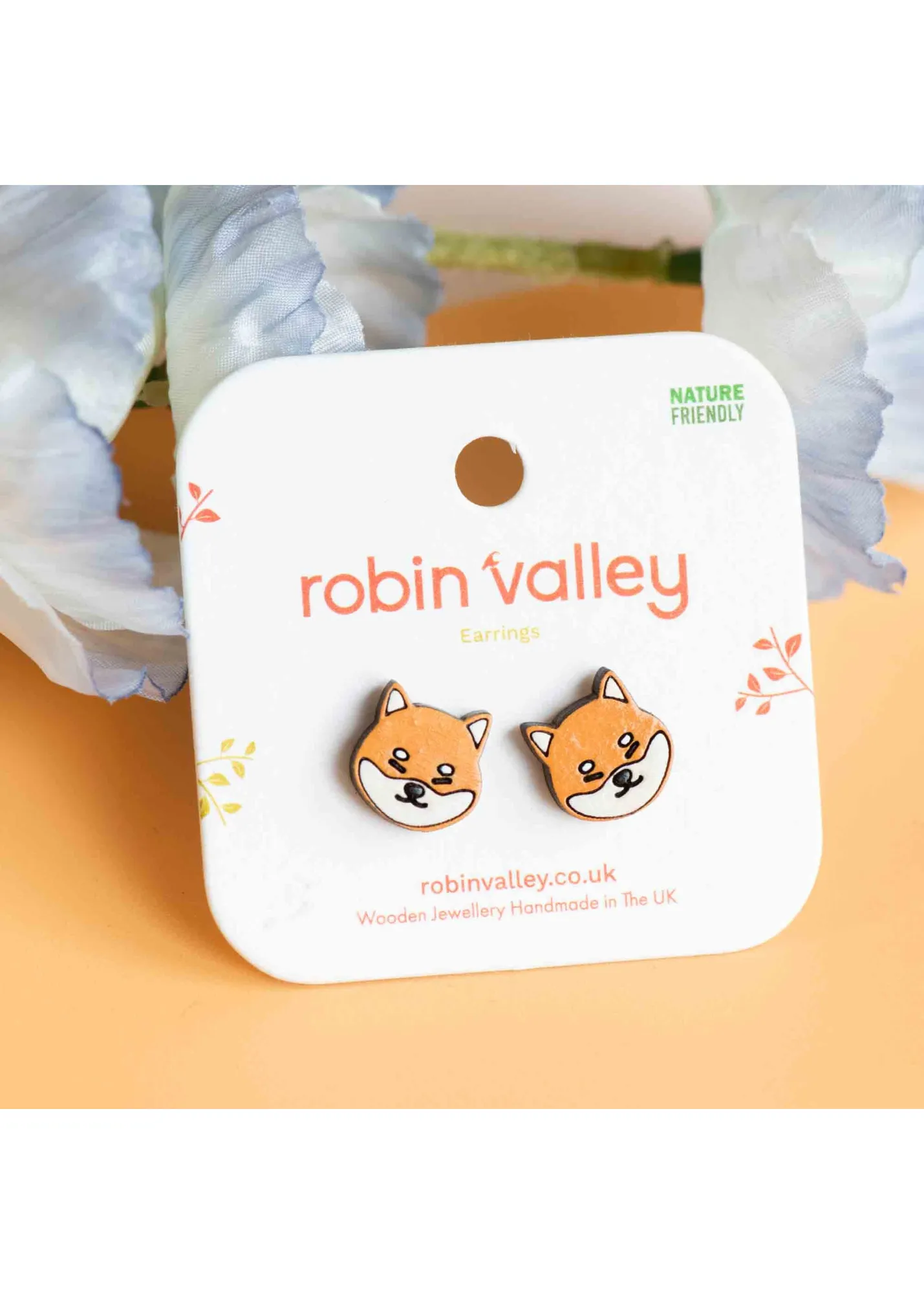 Robin Valley - Shiba Inu Cherry Wood Stud Earrings