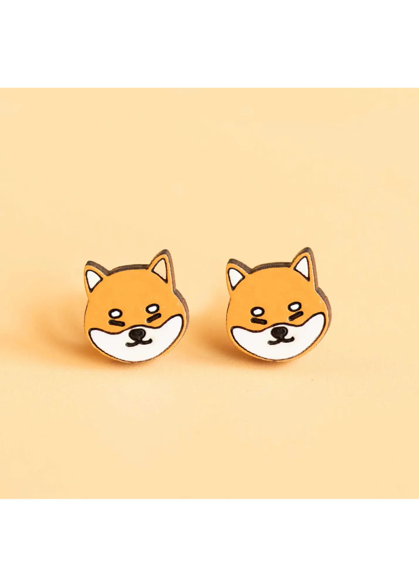 Robin Valley - Shiba Inu Cherry Wood Stud Earrings