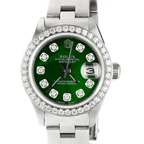 Rolex Datejust 26mm Diamond Bezel/Emerald Green MOP Dial Oyster Steel Watch TFJ-142508066