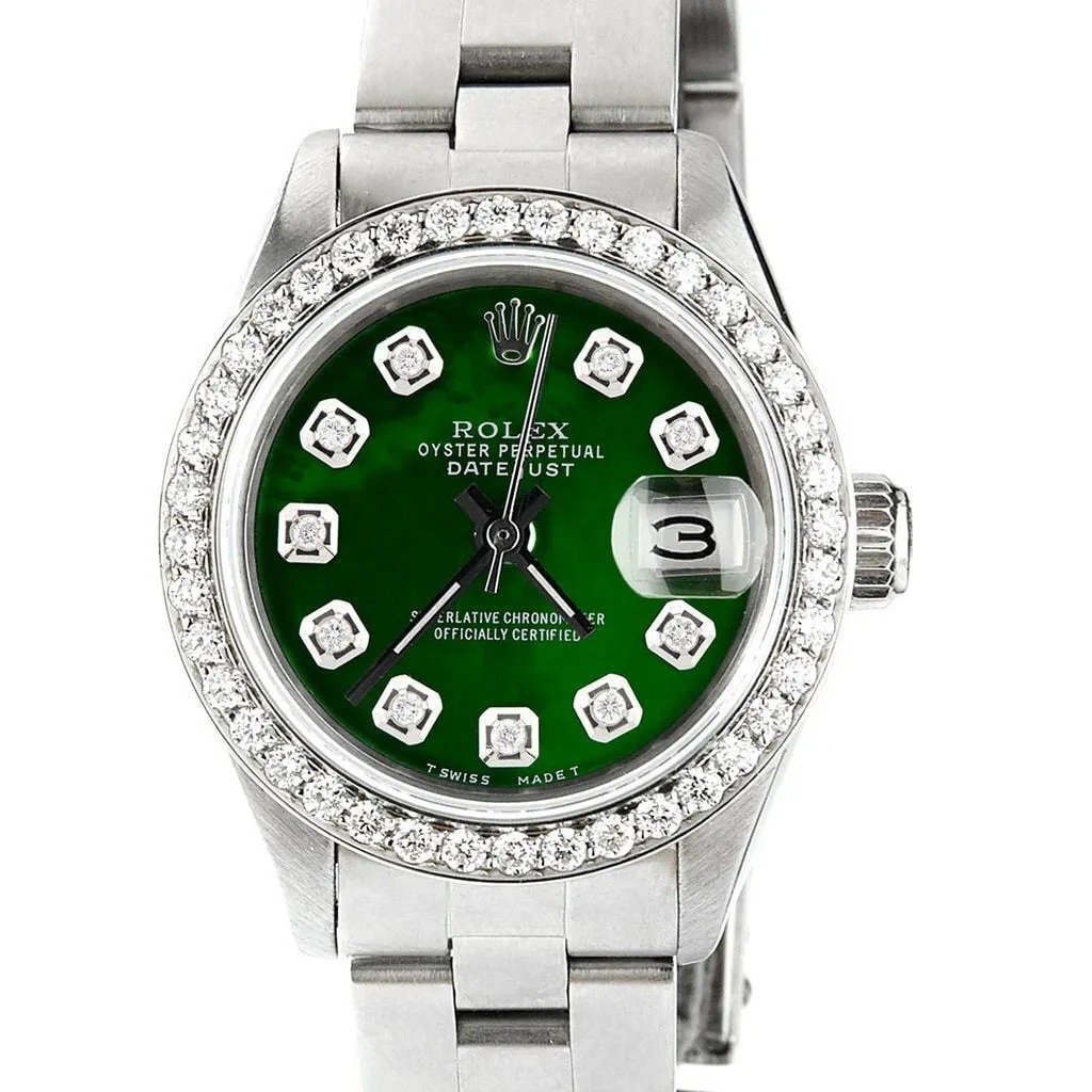 Rolex Datejust 26mm Diamond Bezel/Emerald Green MOP Dial Oyster Steel Watch TFJ-142508066