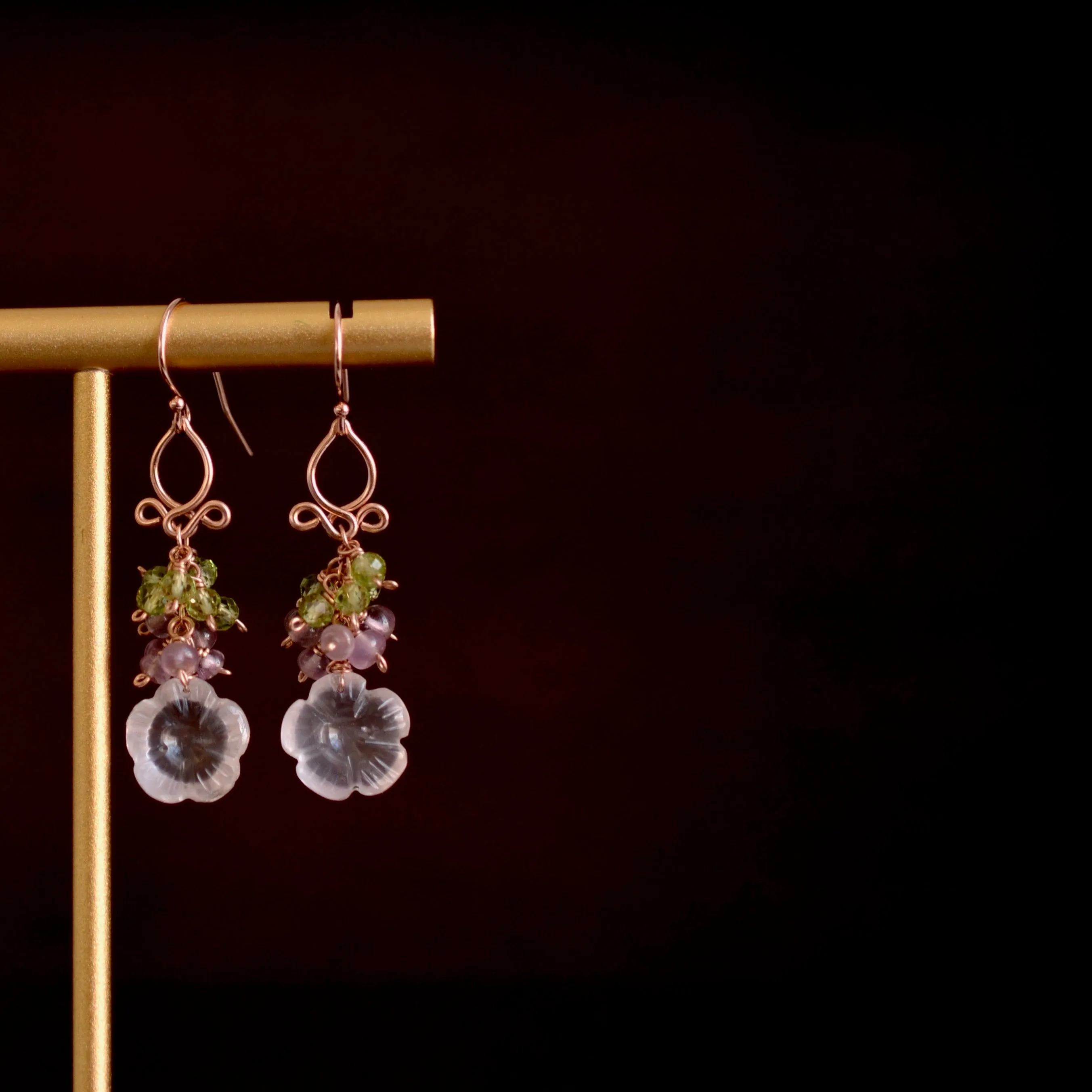 Rosalia - Rose Quartz, Peridot, Spinel 14k Rose Gold Filled Earrings